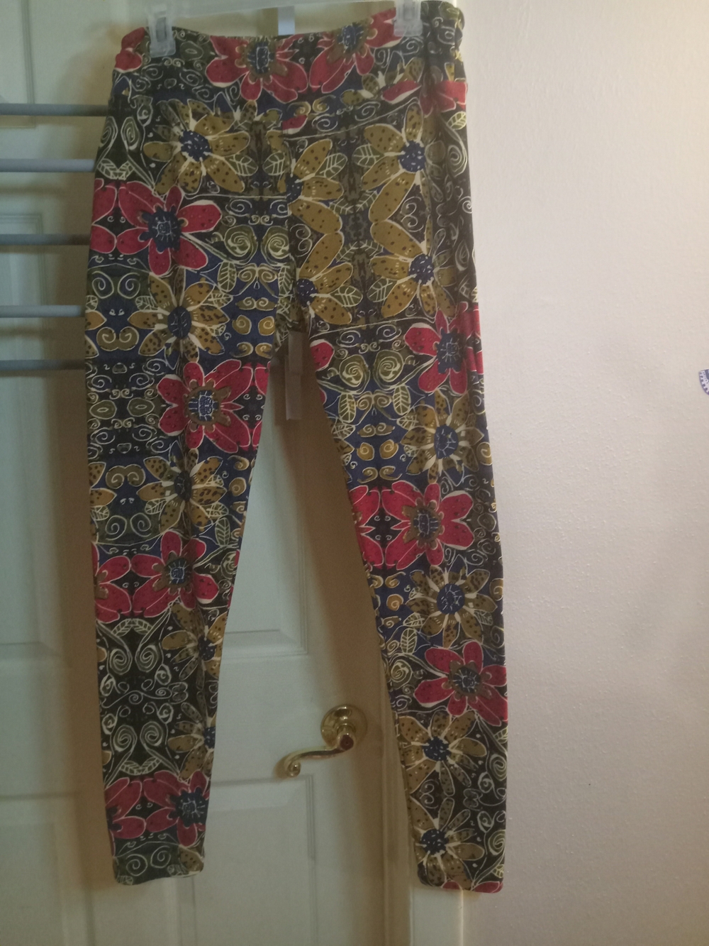 LuLaRoe Floral Print Leggings in Red, Mustard & Navy